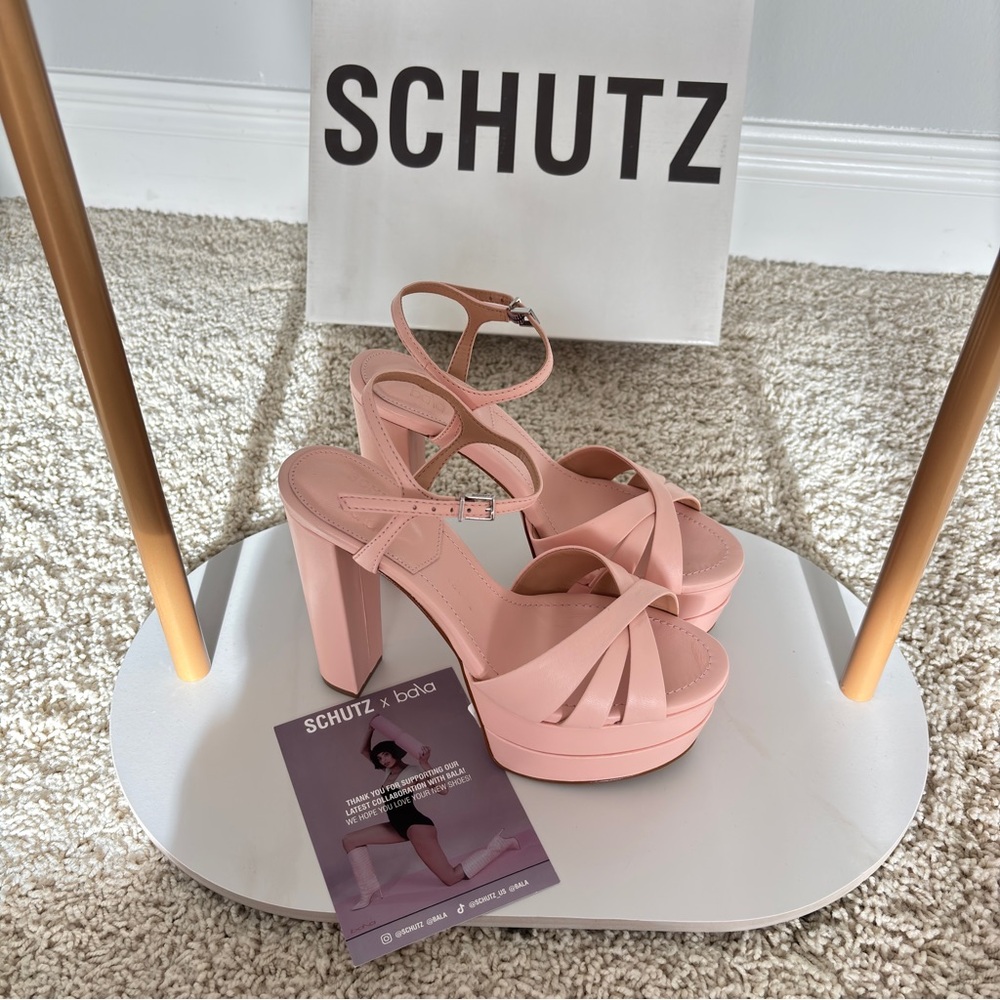 NEW IN BOX SCHUTZ x BALA Blush Pink Platform Heels Pumps SZ 8B - Picture 9 of 16